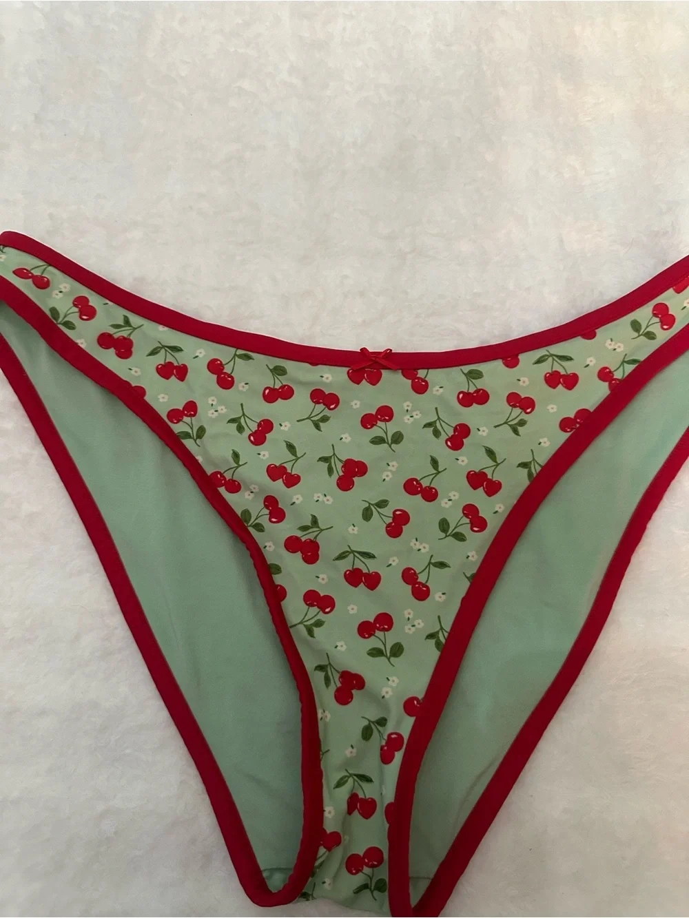 New! Frankie's Bikinis Cherry Print golden hour Bikini Bottom Green 39092